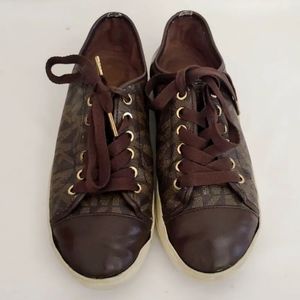 Michael Kors Monogram Signature Tennis Logo Brown Sneakers Shoes Size 7.5M